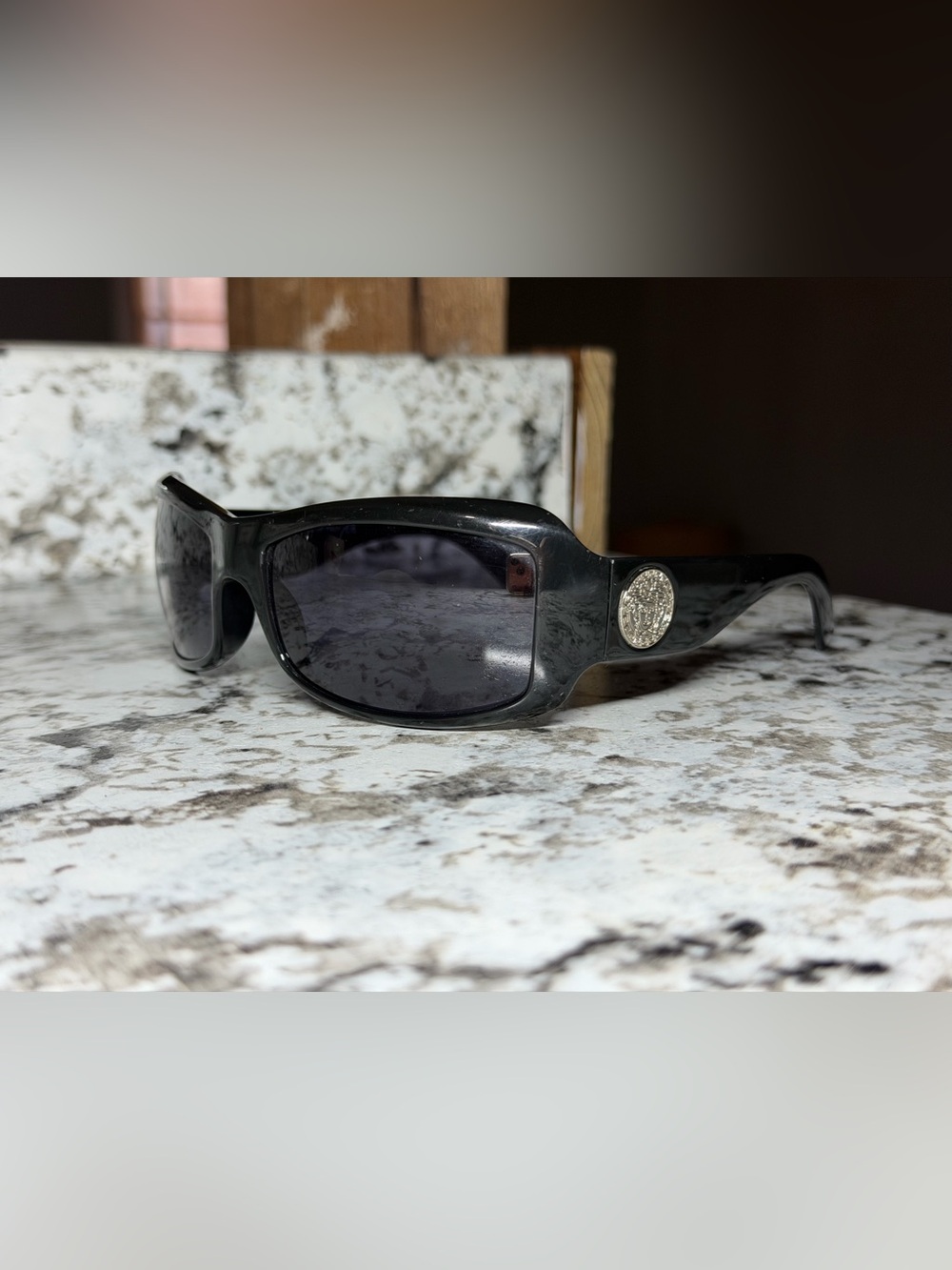 Versace 4093 Sunglasses Black Silver Medusa Crystal Rhinestone Wrap Y2K
